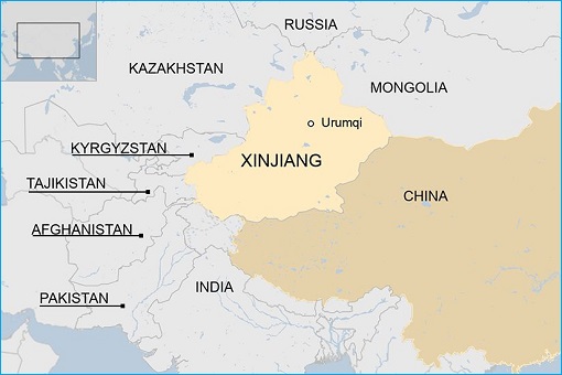 Xinjiang China Borders Map