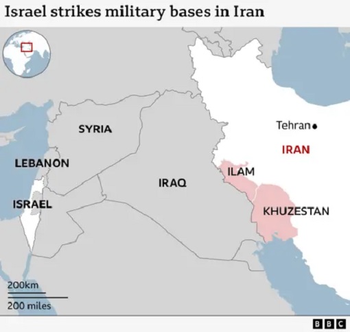 Israel Strikes Iran - Map